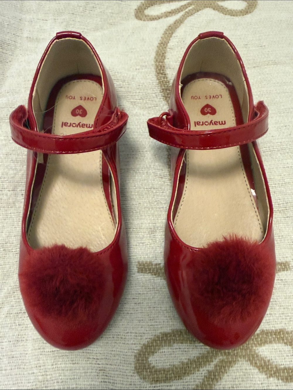Mayoral Red Patent Girls' Pom-Pom Mary Janes